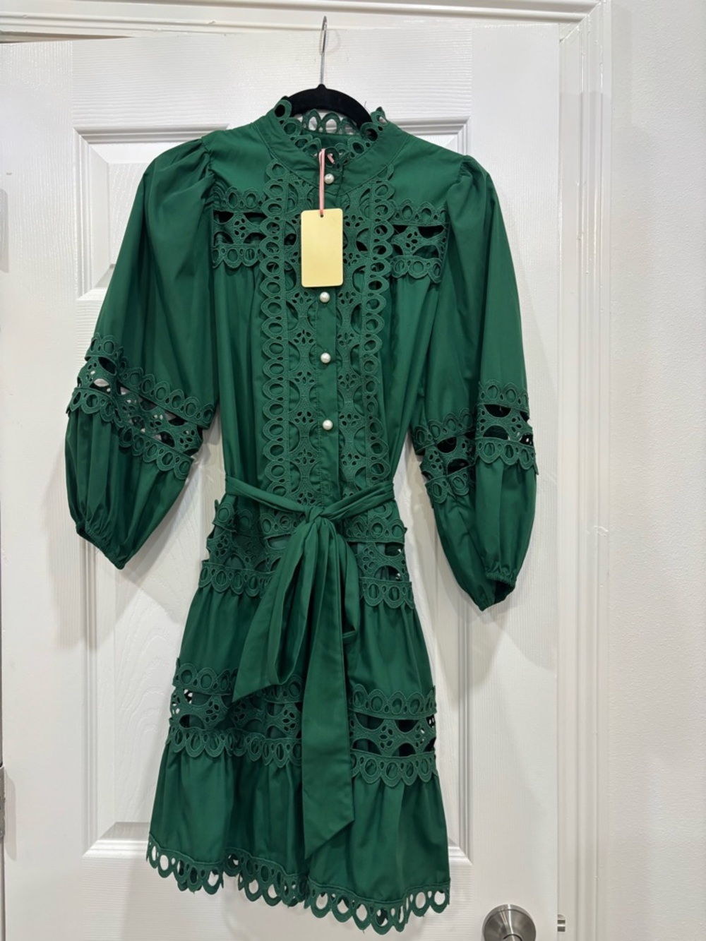 entro Emerald Green Lace-Trim Long Sleeve Dress - Picture 2 of 2